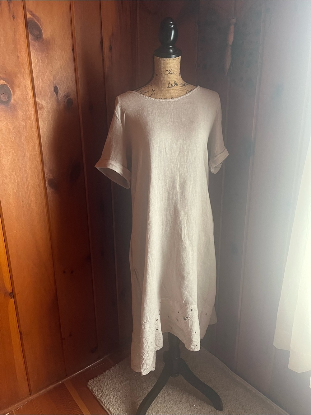 Simple Cream Short Sleeve Linen Dress